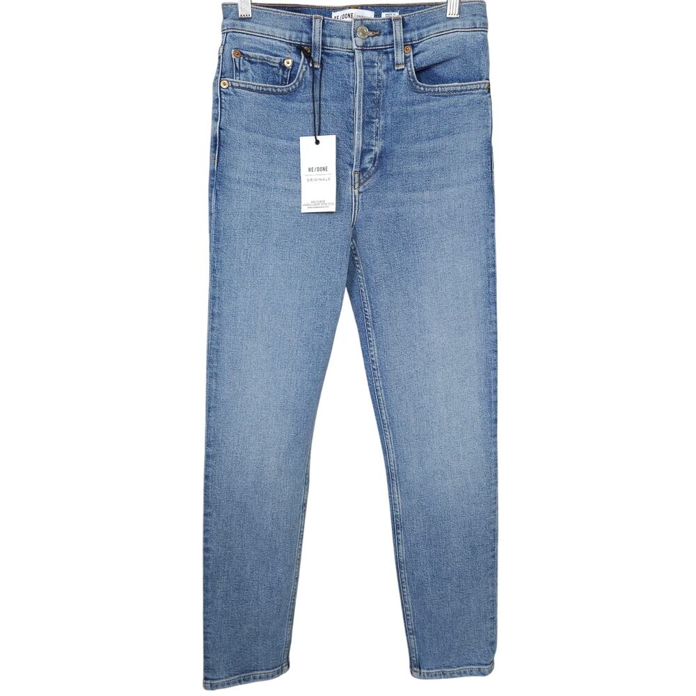 NWT RE/DONE 90s High Rise Ankle Crop Jeans 25 Mid Light Wash Stretch USA